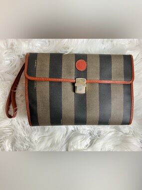 Fendi Vintage Pequin striped Clutch/Shoulder/Crossbody